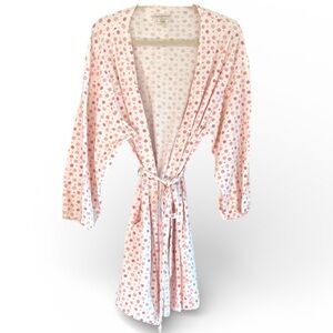 Garnet Hill Green Cotton Robe Pink and White Sz Medium